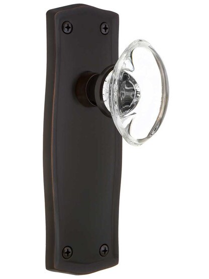Prairie Door Set with Oval Crystal Glass Knobs - No Keyhole in Timeless Bronze.